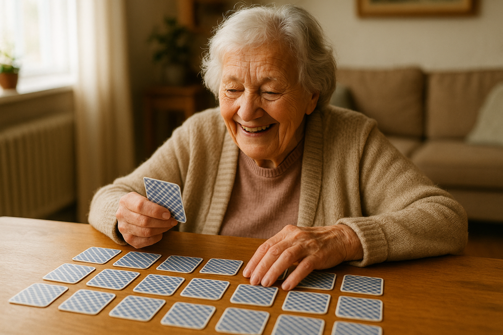 Señora jugando a las cartas