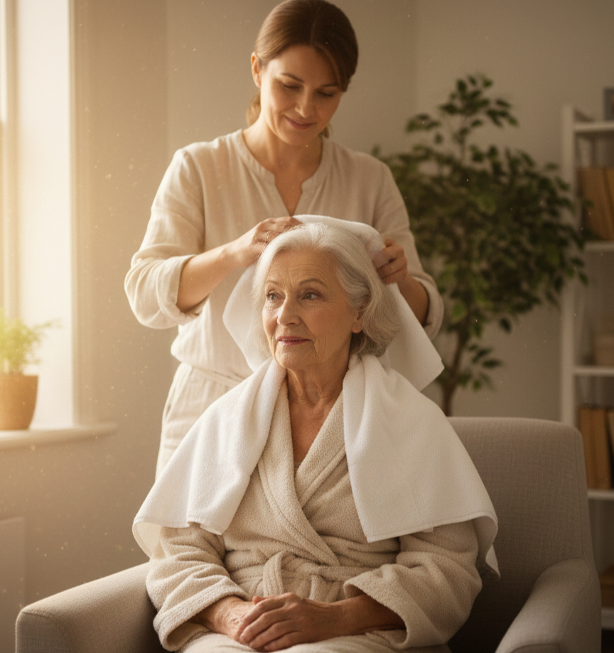 Ducha en Alzheimer: preparación del baño para higiene digna en demencia